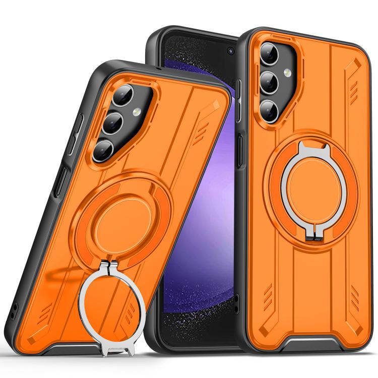 

For Samsung Galaxy S23 FE 5G Rotating Ring Holder Magnetic MagSafe Phone Case(Orange)