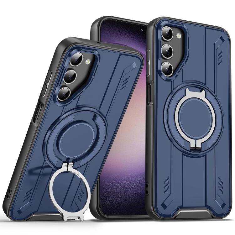 

For Samsung Galaxy S23 5G Rotating Ring Holder Magnetic MagSafe Phone Case(Blue)