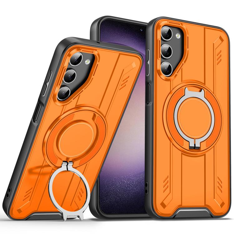 

For Samsung Galaxy S23 5G Rotating Ring Holder Magnetic MagSafe Phone Case(Orange)