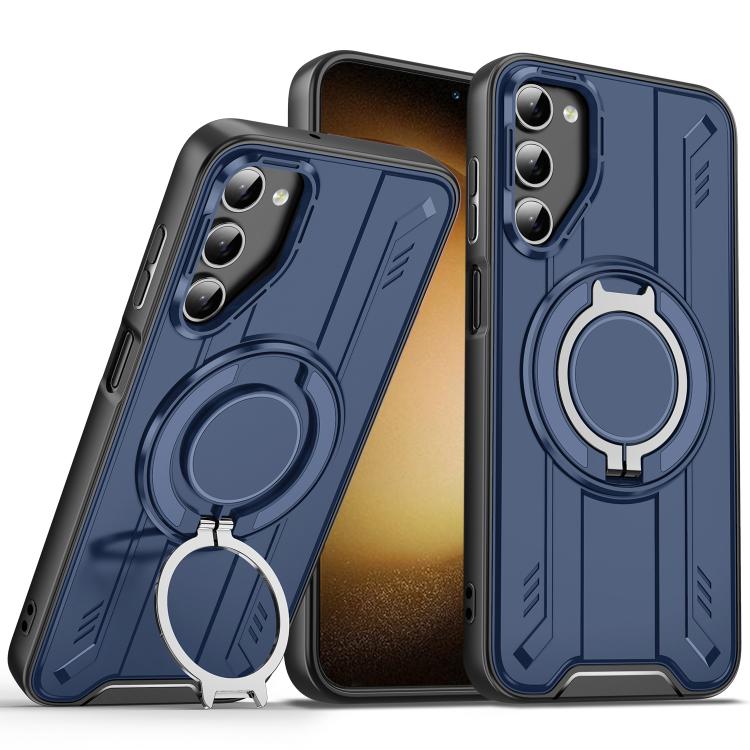 

For Samsung Galaxy S23+ 5G Rotating Ring Holder Magnetic MagSafe Phone Case(Blue)