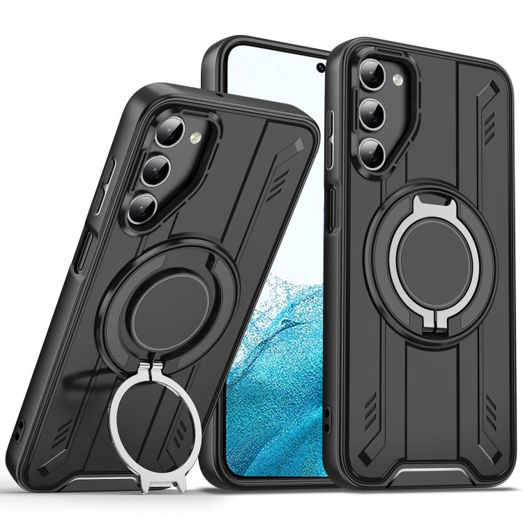 

For Samsung Galaxy S22 5G Rotating Ring Holder Magnetic MagSafe Phone Case(Black)