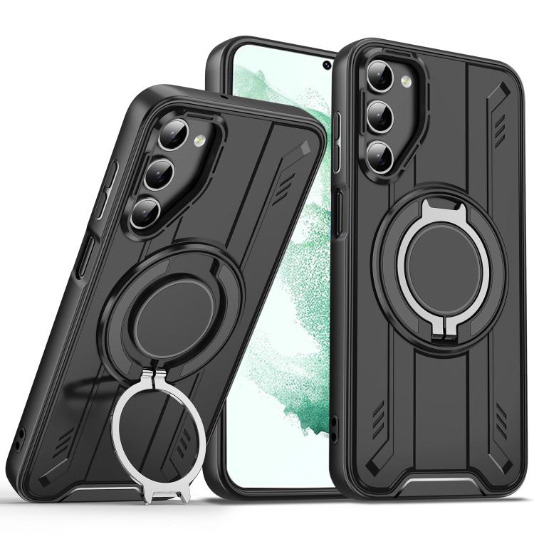 

For Samsung Galaxy S22+ 5G Rotating Ring Holder Magnetic MagSafe Phone Case(Black)