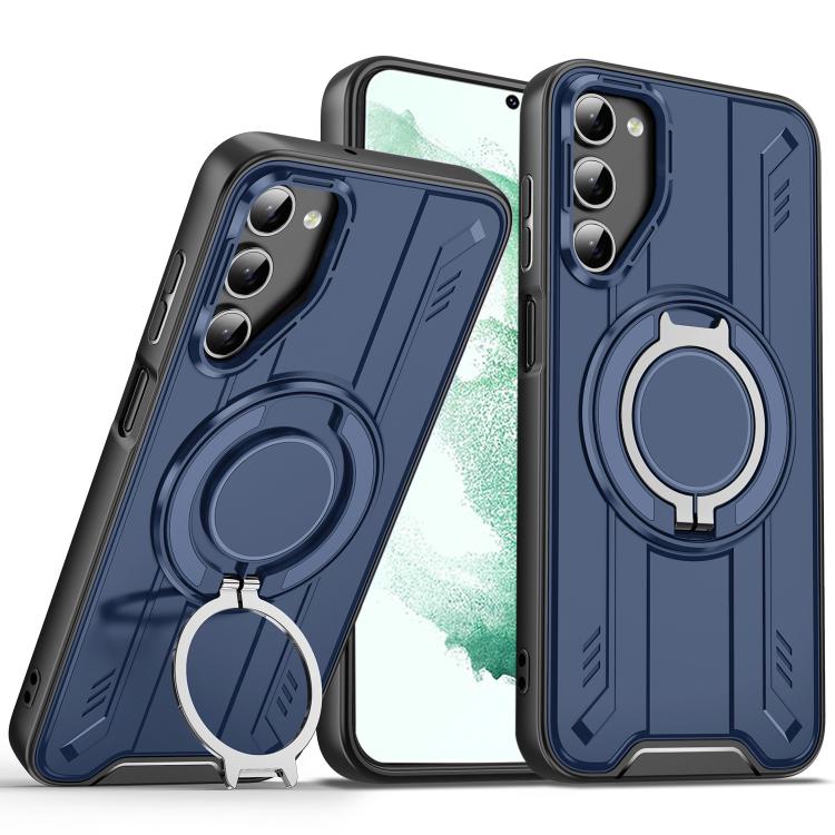 

For Samsung Galaxy S22+ 5G Rotating Ring Holder Magnetic MagSafe Phone Case(Blue)