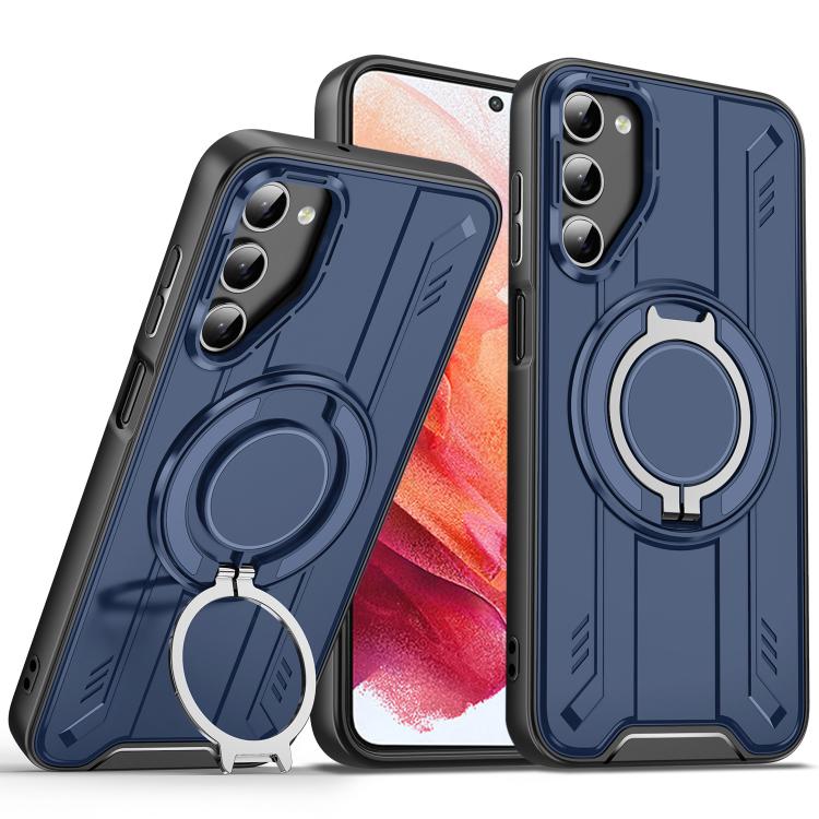 

For Samsung Galaxy S21 5G Rotating Ring Holder Magnetic MagSafe Phone Case(Blue)