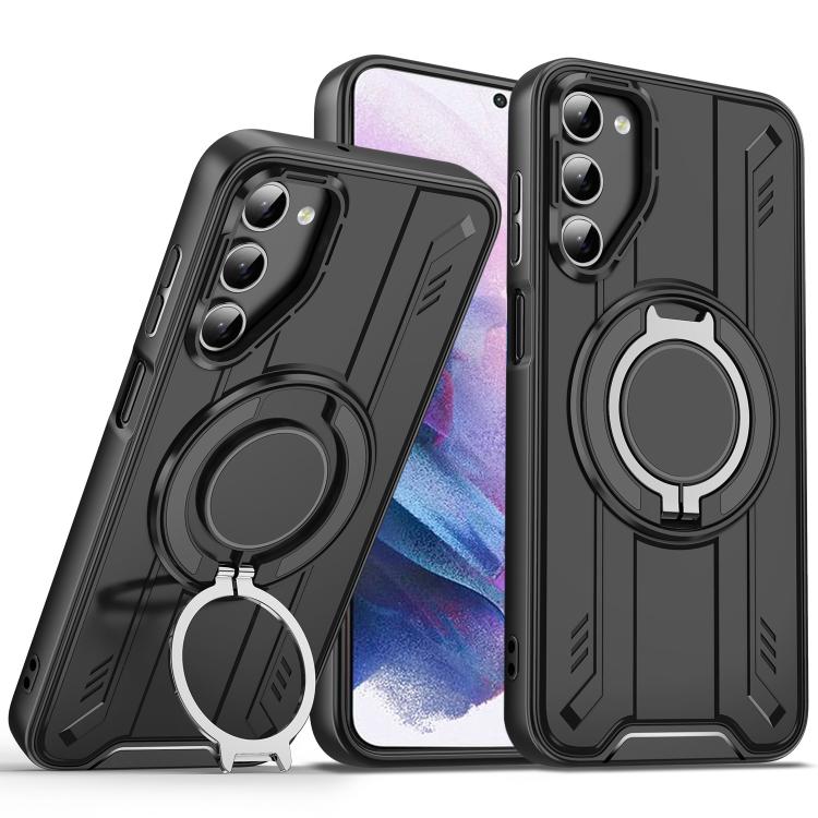 

For Samsung Galaxy S21+ 5G Rotating Ring Holder Magnetic MagSafe Phone Case(Black)