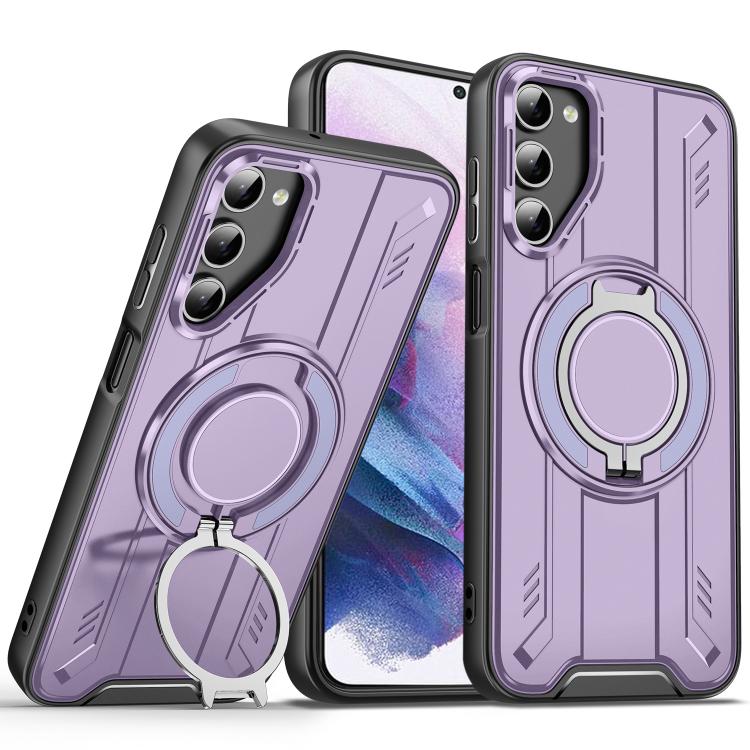 

For Samsung Galaxy S21+ 5G Rotating Ring Holder Magnetic MagSafe Phone Case(Purple)