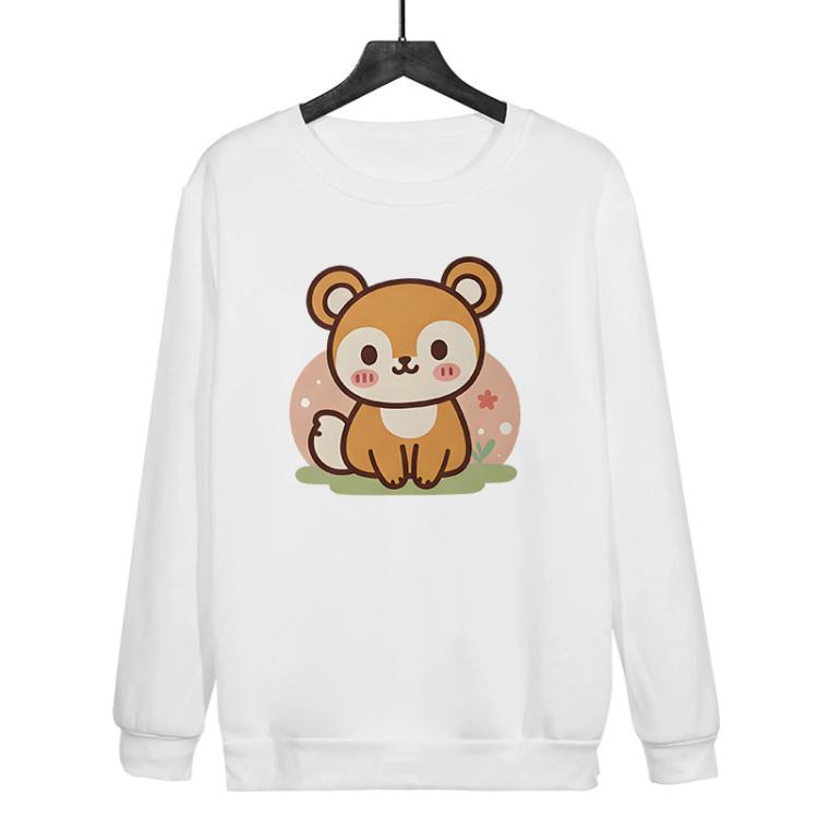 

Squirrel Printed Casual Loose Round Neck Sweatshirt Print On Your Demand, Size:XS(White)