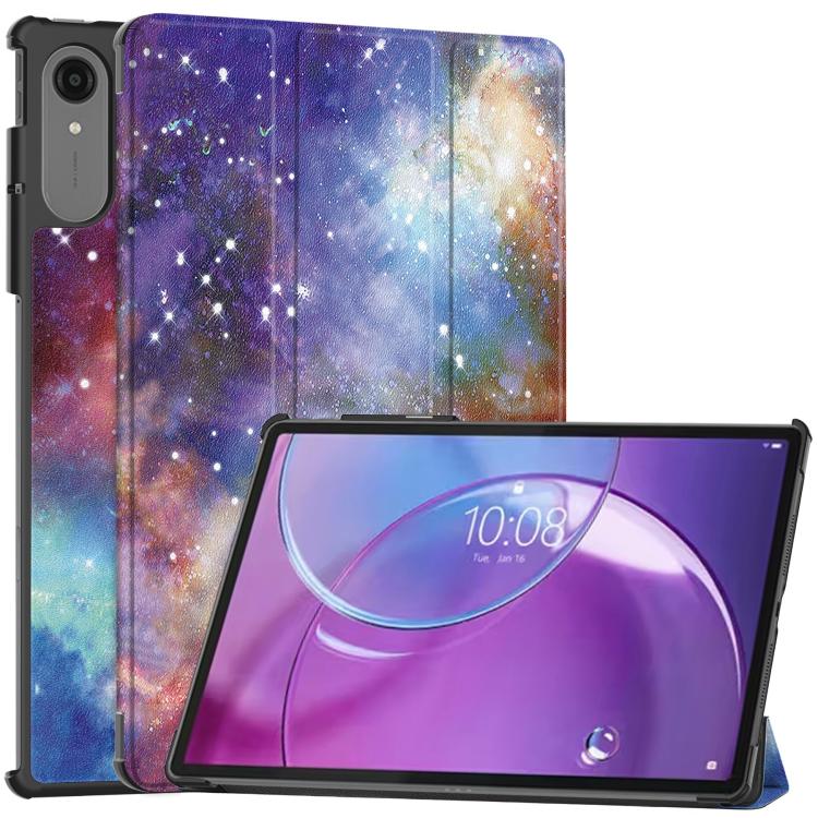 

For Lenovo Idea Tab Pro Gen 2 13 Custer Painted 3-Fold Holder Leather Smart Tablet Case(Starry Way Nebula)