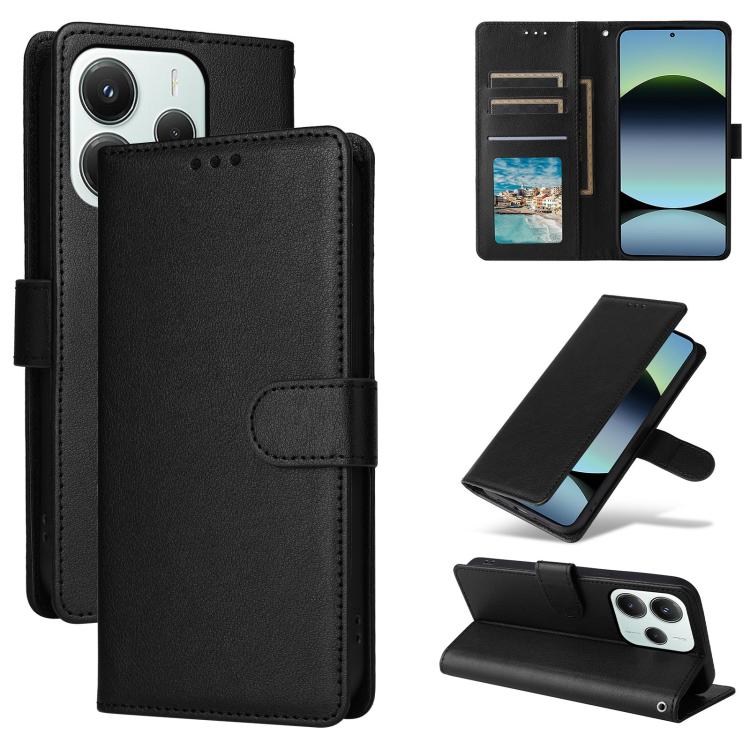 

For Redmi Note 14 5G / Poco M7 Pro 5G 3-Card Slots Multifunctional Leather Phone Case(Black)