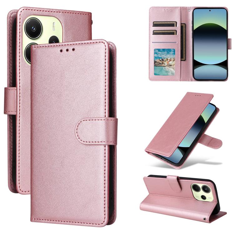 

For Redmi Note 14 4G 164.84mm 3-Card Slots Multifunctional Leather Phone Case(Rose Gold)