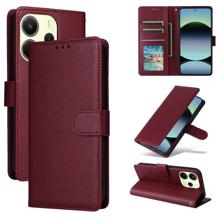 

For Redmi Note 14 4G 164.84mm 3-Card Slots Multifunctional Leather Phone Case(Wine Red)
