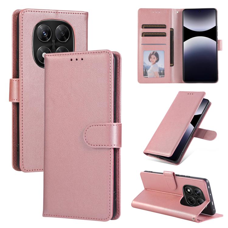 

For Redmi Note 14 Pro 5G / 14 Pro+ 3-Card Slots Multifunctional Leather Phone Case(Rose Gold)