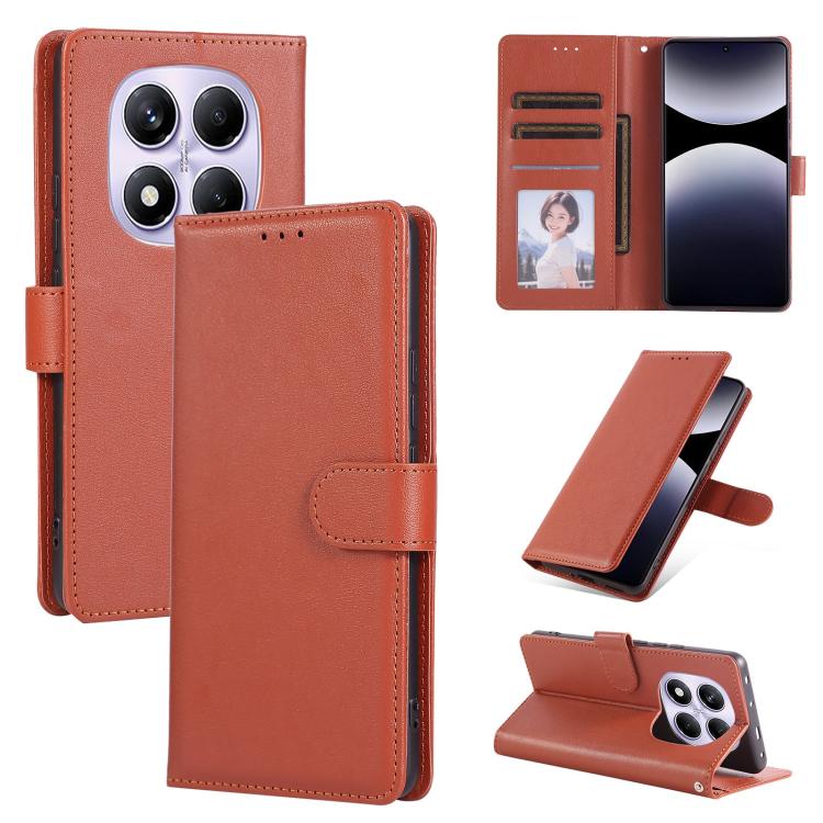 

For Redmi Note 14 Pro 4G Global 3-Card Slots Multifunctional Leather Phone Case(Brown)