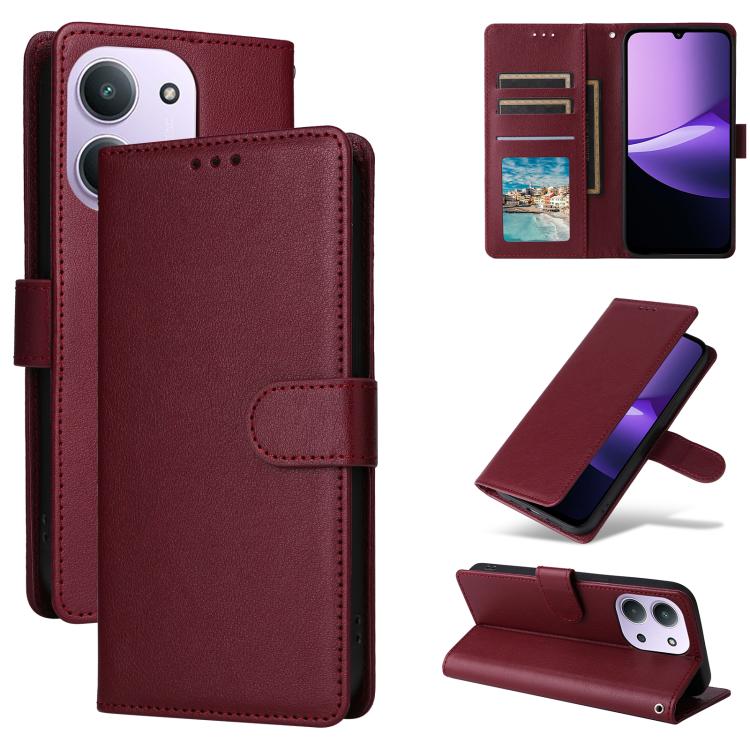 

For Redmi 15C 5G / 4G Global 171mm 3-Card Slots Multifunctional Leather Phone Case(Wine Red)