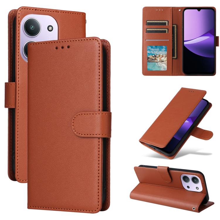

For Redmi 15C 5G / 4G EU 173mm 3-Card Slots Multifunctional Leather Phone Case(Brown)