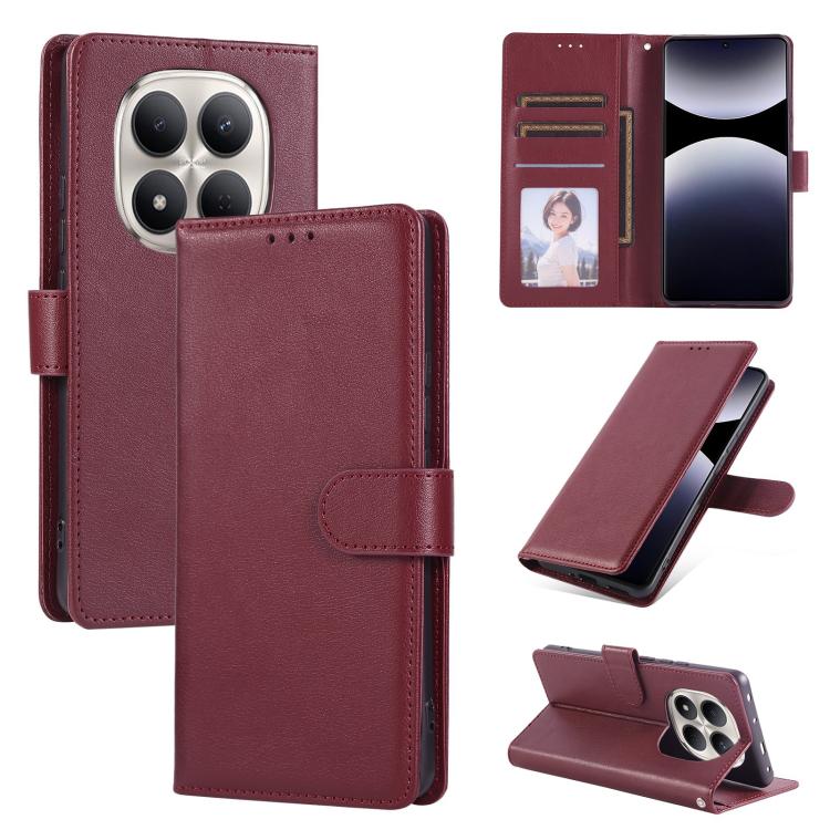 

For Redmi Note 15 Pro 5G Global 163.6mm 3-Card Slots Multifunctional Leather Phone Case(Wine Red)