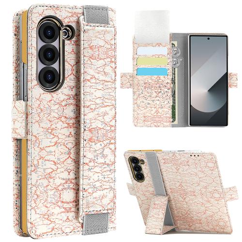

For Samsung Galaxy Z Fold6 VIETAO Integrated Colorful Leather Phone Case with Elastic Bowl Strap(Pink)