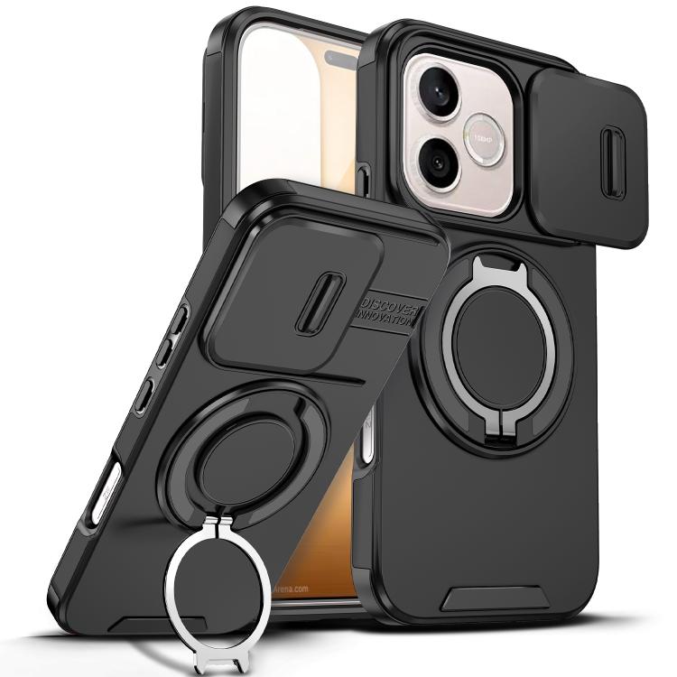 

For Honor 600 Lite Global Sliding Camshield Ring Holder Phone Case(Black)