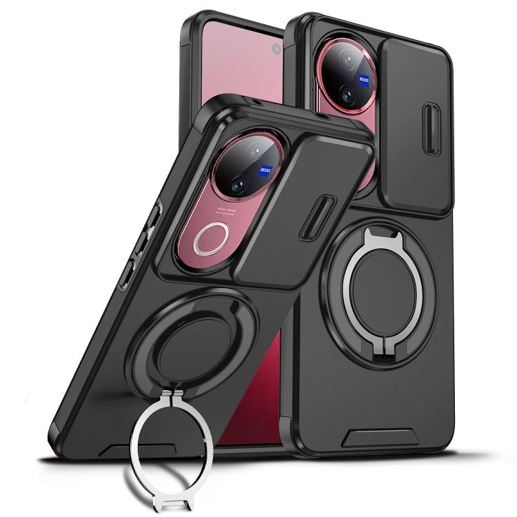 

For vivo V50 Sliding Camshield Ring Holder Phone Case(Black)