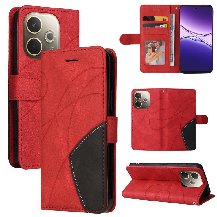

For OPPO A5 Pro 5G Global Dual-color Splicing Flip Leather Phone Case(Red)