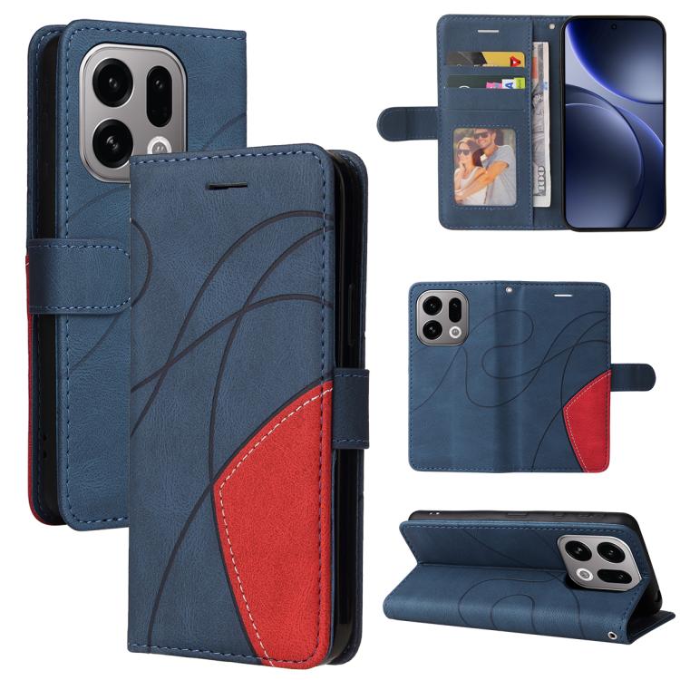 

For OPPO Find X9 Dual-color Splicing Flip Leather Phone Case(Blue)