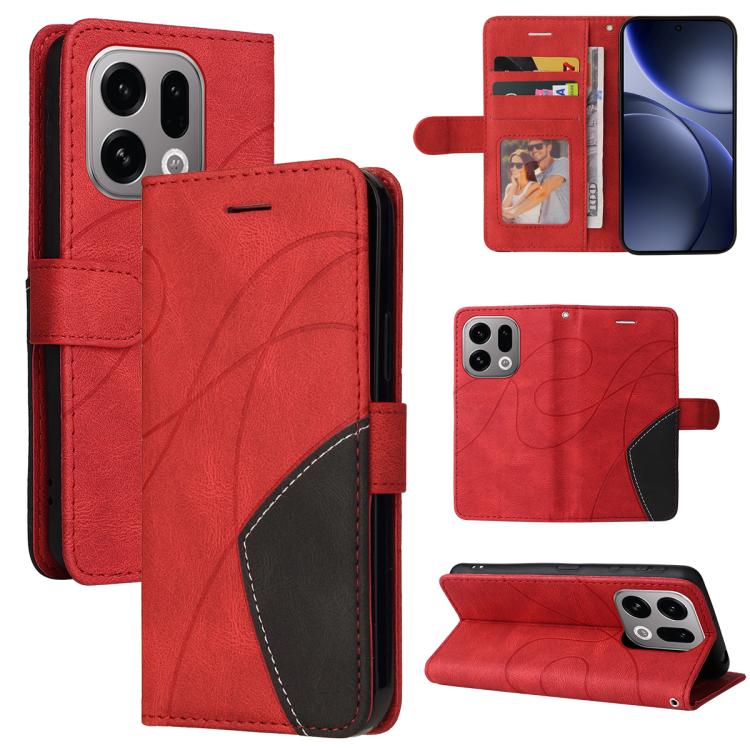 For OPPO Find X9 Dual-color Splicing Flip Leather Phone Case(Red)