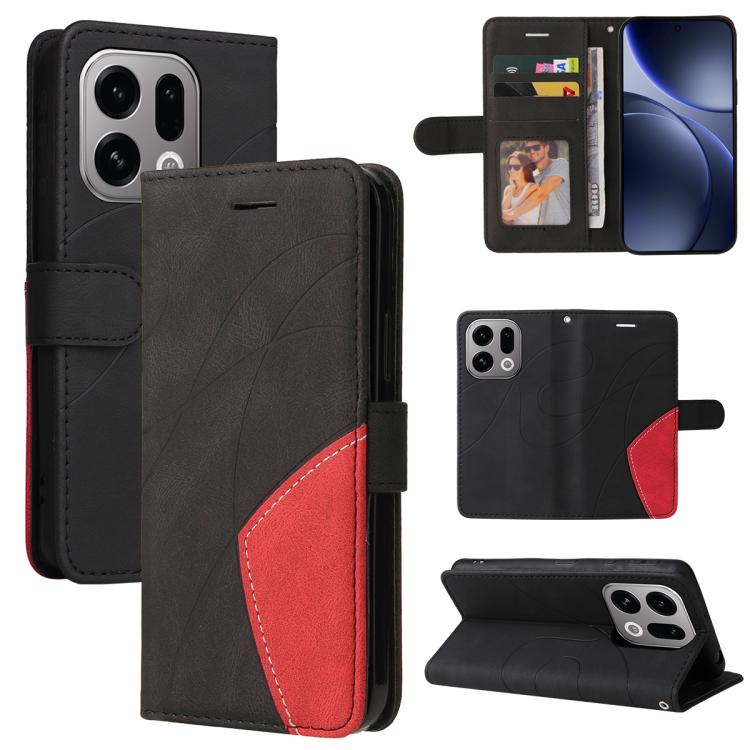 

For OPPO Find X9 Dual-color Splicing Flip Leather Phone Case(Black)