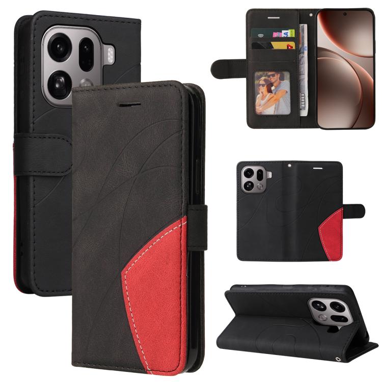 

For OPPO Find X9 Pro Dual-color Splicing Flip Leather Phone Case(Black)
