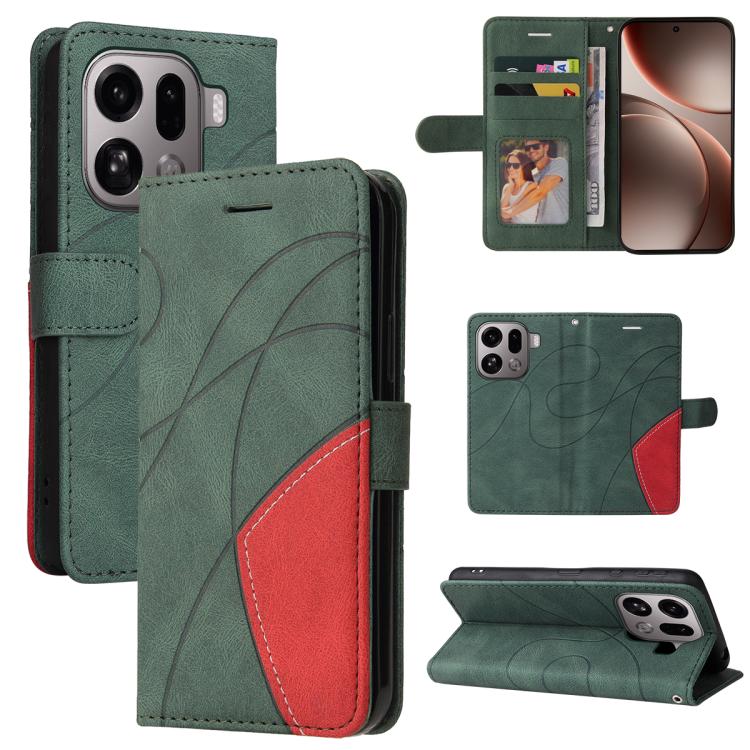 For OPPO Find X9 Pro Dual-color Splicing Flip Leather Phone Case(Green)