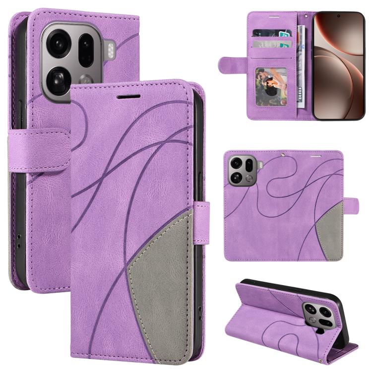 

For OPPO Find X9 Pro Dual-color Splicing Flip Leather Phone Case(Purple)