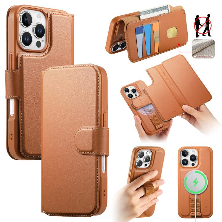

For iPhone 16 Pro Max CaseNeo Finger Grip Strap MagSafe Leather Phone Case(Brown)