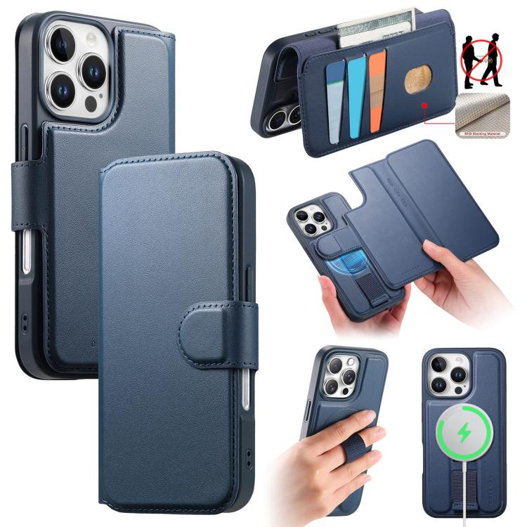 

For iPhone 16 Pro CaseNeo Finger Grip Strap MagSafe Leather Phone Case(Blue)