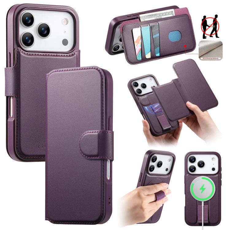

For iPhone 17 Pro Max CaseNeo Finger Grip Strap MagSafe Leather Phone Case(Purple)
