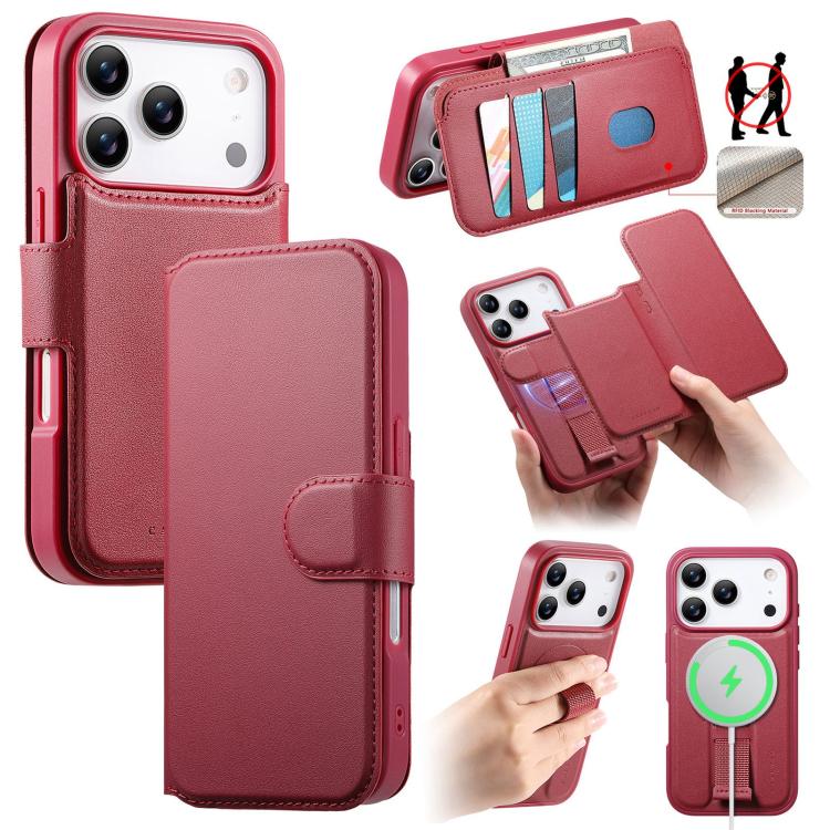 

For iPhone 17 Pro Max CaseNeo Finger Grip Strap MagSafe Leather Phone Case(Red)