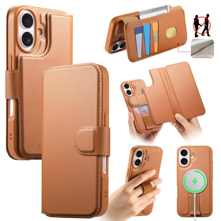 

For iPhone 18 / 17 CaseNeo Finger Grip Strap MagSafe Leather Phone Case(Brown)