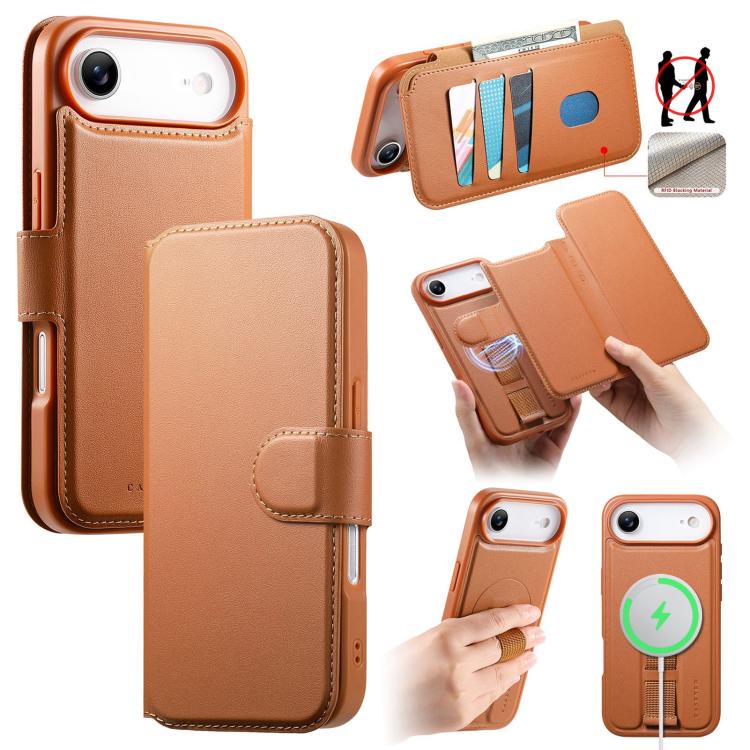 

For iPhone Air CaseNeo Finger Grip Strap MagSafe Leather Phone Case(Brown)