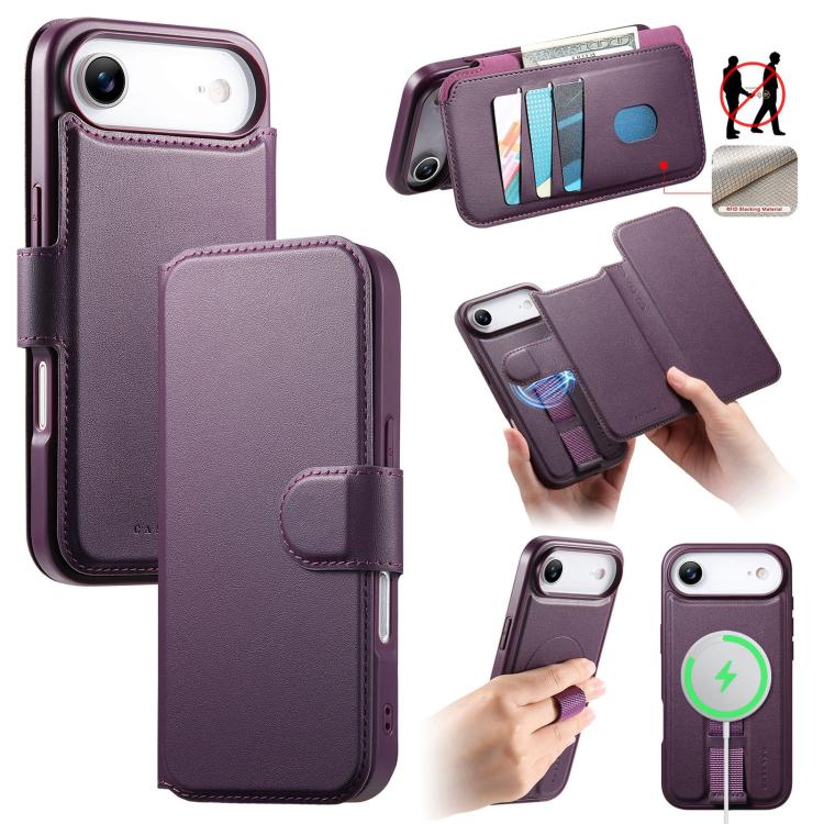 

For iPhone Air CaseNeo Finger Grip Strap MagSafe Leather Phone Case(Purple)