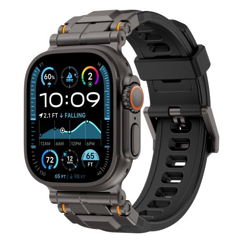 

For Apple Watch 46mm / 49mm / 45mm / 44mm Alloy Connector Silicone Watch Strap(Black+Black)