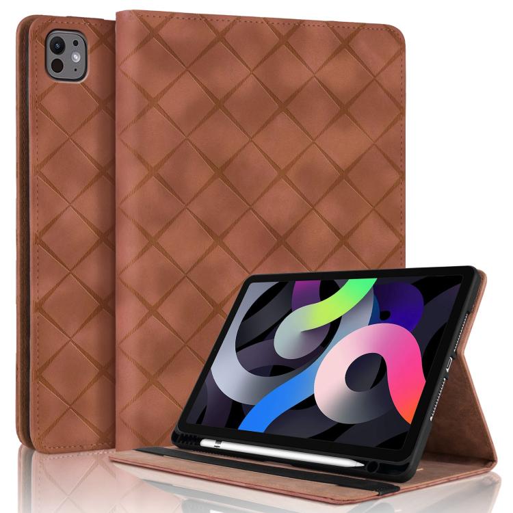 

For iPad Air 11 2025 / 2024 Rhombus Embossed Leather Smart Tablet Case(Brown)