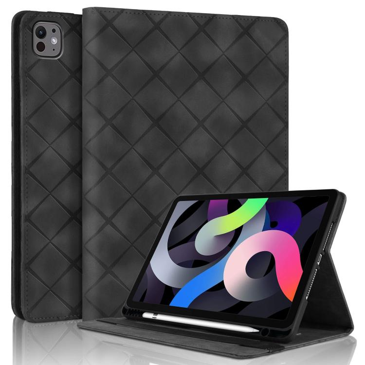 

For iPad Air 11 2025 / 2024 Rhombus Embossed Leather Smart Tablet Case(Black)