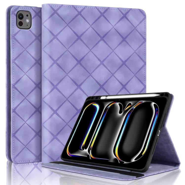 

For iPad Pro 13 2024 Rhombus Embossed Leather Smart Tablet Case(Purple)
