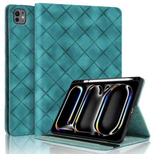 

For iPad Pro 13 2024 Rhombus Embossed Leather Smart Tablet Case(Green)