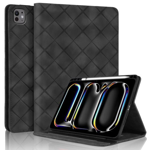 

For iPad Pro 13 2024 Rhombus Embossed Leather Smart Tablet Case(Black)