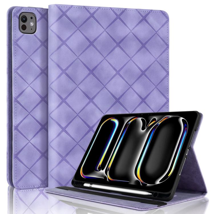 

For iPad Air 13 2025 / 2024 / Pro 12.9 Rhombus Embossed Leather Smart Tablet Case(Purple)