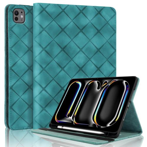 

For iPad Air 13 2025 / 2024 / Pro 12.9 Rhombus Embossed Leather Smart Tablet Case(Green)