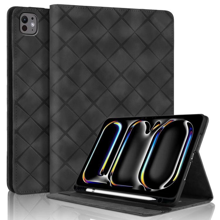 

For iPad Air 13 2025 / 2024 / Pro 12.9 Rhombus Embossed Leather Smart Tablet Case(Black)