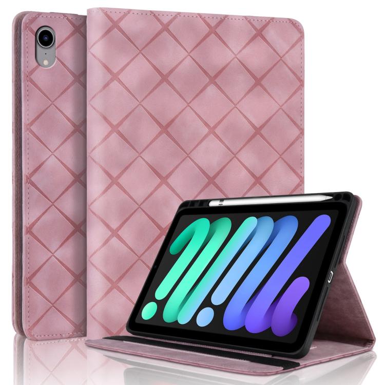 

For iPad mini 6 / mini 2024 Rhombus Embossed Leather Smart Tablet Case(Pink)