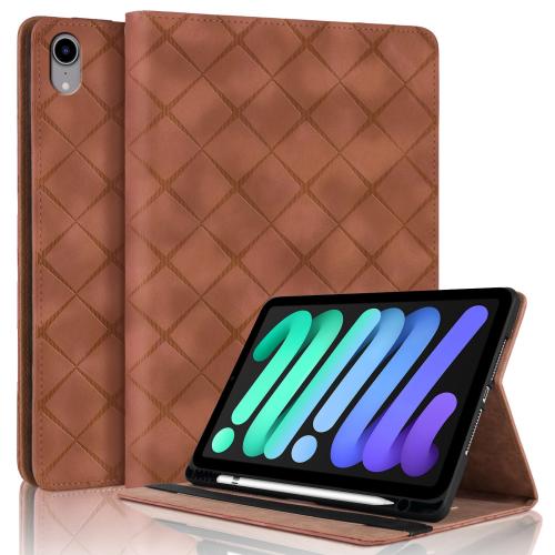 

For iPad mini 6 / mini 2024 Rhombus Embossed Leather Smart Tablet Case(Brown)