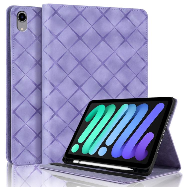 

For iPad mini 6 / mini 2024 Rhombus Embossed Leather Smart Tablet Case(Purple)