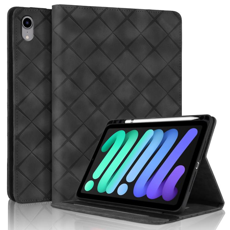 

For iPad mini 6 / mini 2024 Rhombus Embossed Leather Smart Tablet Case(Black)